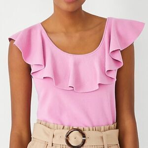 NWT Ann Taylor Ruffle Scoop Neck Sweater Shell